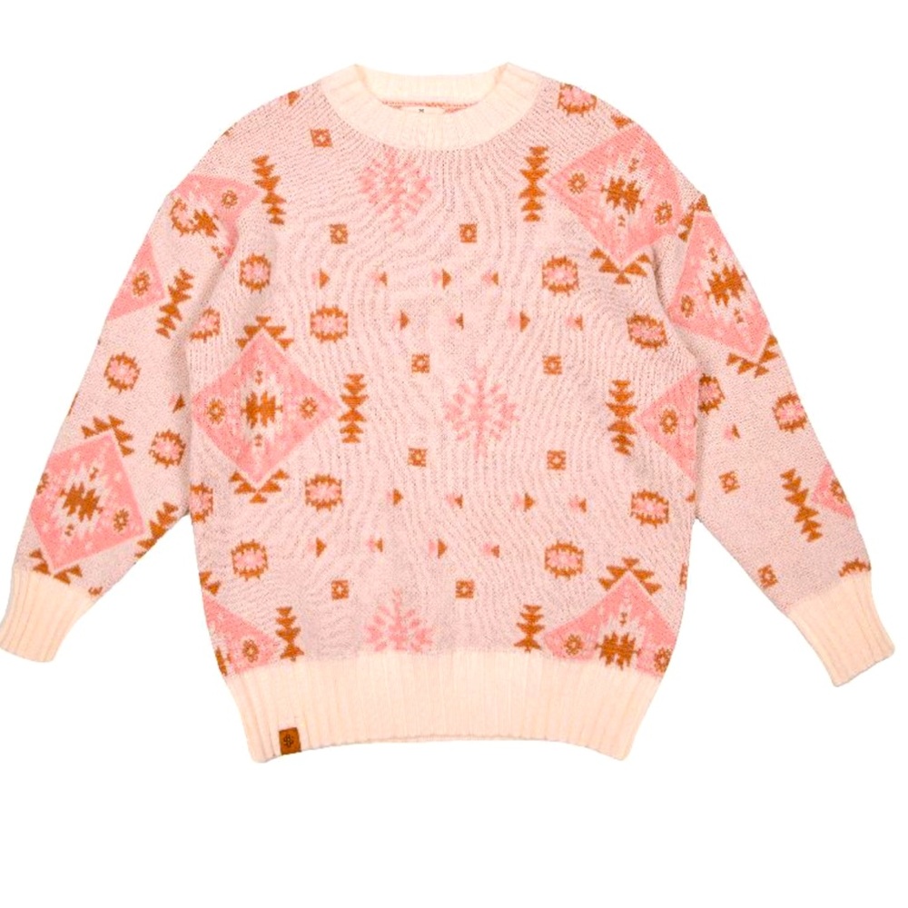 Simply Southern “Simply Cozy Crew” Sweater Pink Beige NWT L